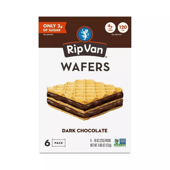 Rip Van Dark Chocolate Wafer Cookies Keto Friendly, Non-GMO, Low Sugar Baked Snacks, Cookie 4.68OZ ( Pack of 6)