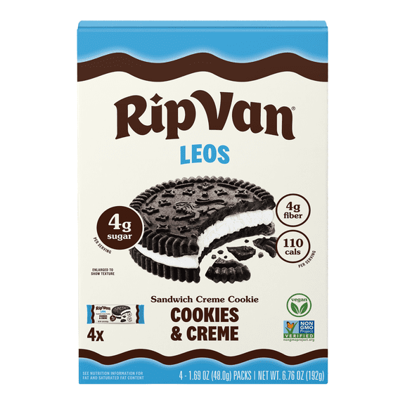 Rip Van Leos Cookies & Creme Sandwich Cookies, Low Carb, 2g Sugar, (4 Count)