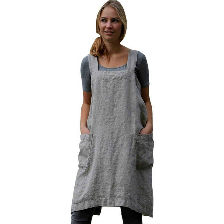 RIQIANTUYU Boho Summer Dress Women Cotton Linen Pinafore Square Cross Apron Garden Work Pinafore Dress Loose Dresses for Women Summer Work Casual Dresses Walmart