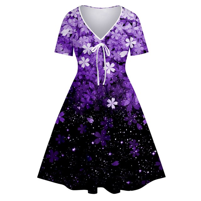 RIQIANTUYU Plus Size Dress Contrast Colorblock Note Print Tied Front V