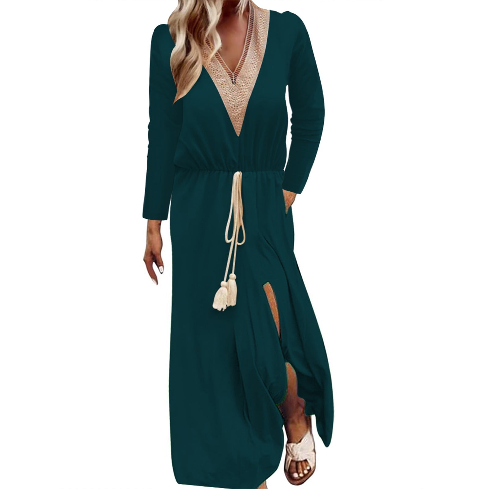 RIQIANTUYU Prime Day 2024 Fall Dresses For Women 2024 Red Midi Dress