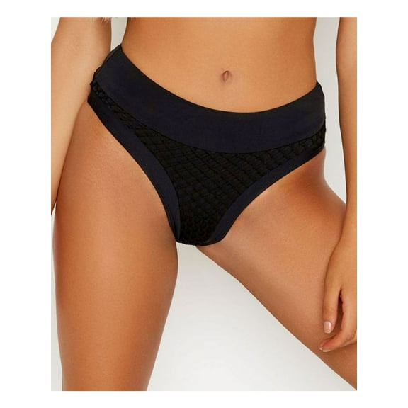 RIS-K Women's Black Lattice-Overlay Bikini Moderate Coverage Desert High Waisted Swimsuit Bottom S