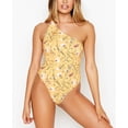 thumbnail image 1 of RIS-K Women's Yellow Printed Stretch Adjustable Moderate Coverage Bungalow One Shoulder One Piece Swimsuit S, 1 of 2