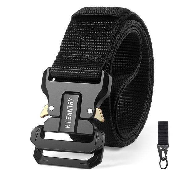 RISANTRY Belt for Men Durable Nylon Black Adjustable Work Belt Fathers Day Gifts