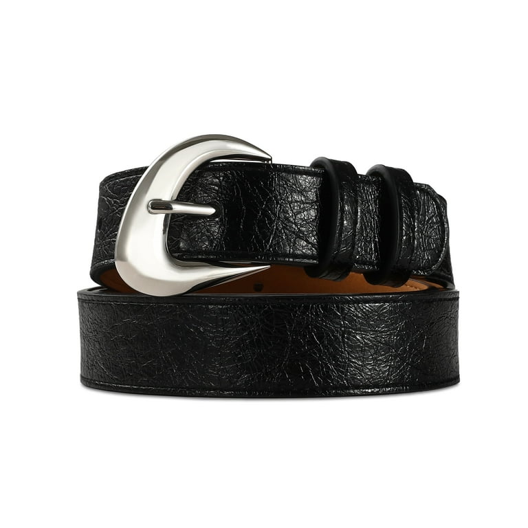 RISANTRY Black Leather Belt for Women Casual Fashion with Stylish