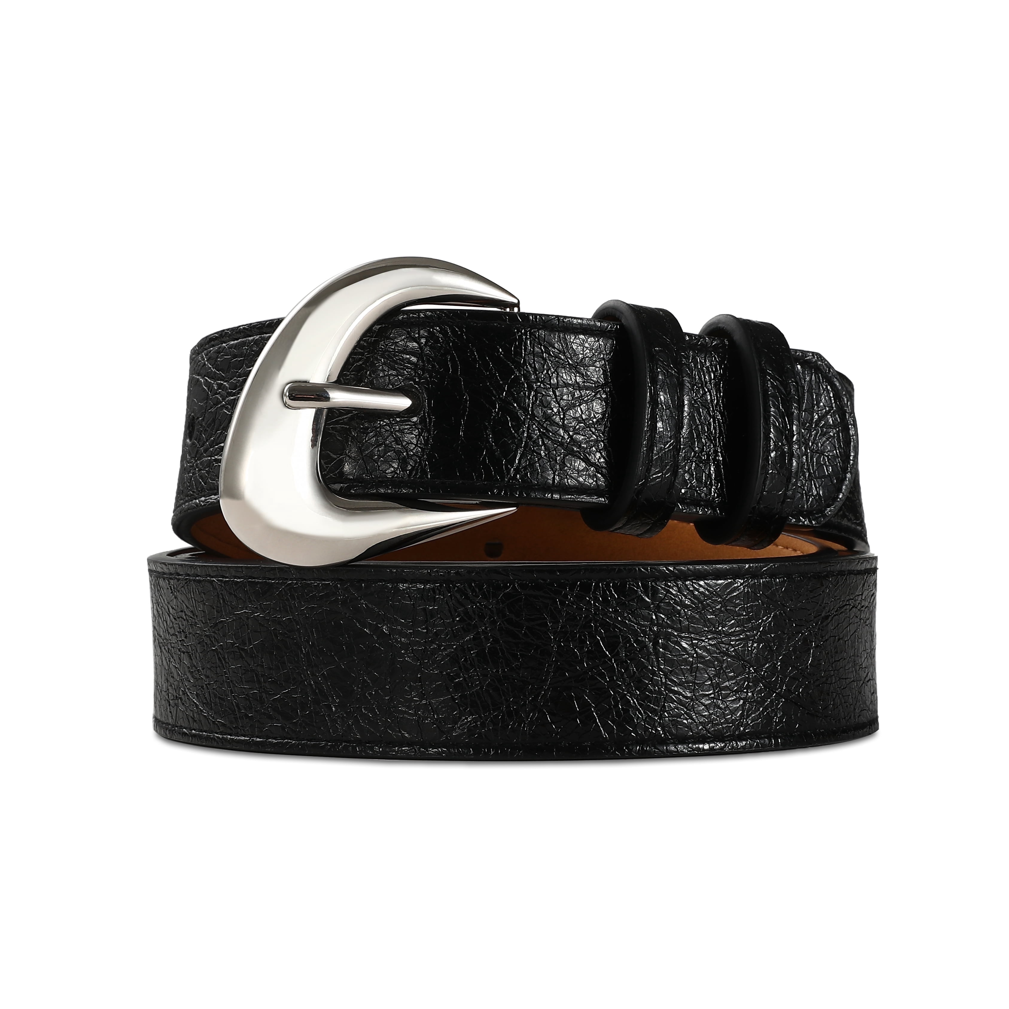ladies black belts for dresses Women's Leather Belt for Dress | Black With Silver Buckle 42" / 105 cm - Black