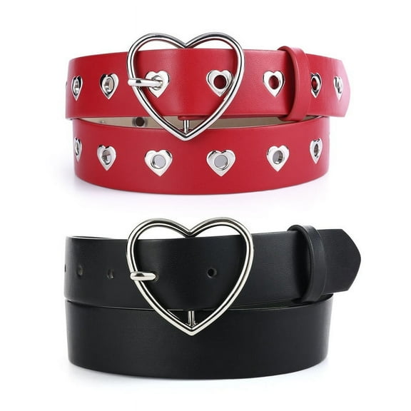 RISANTRY Red Heart Belts for Women Fashion Ladies Dress Belts Black Leather Belts Jeans 2 Pack