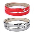 thumbnail image 1 of RISANTRY Women's Red and Grey Patent Leather Thin Belts, Skinny Belt for Jeans, 2-Pack, 1 of 6