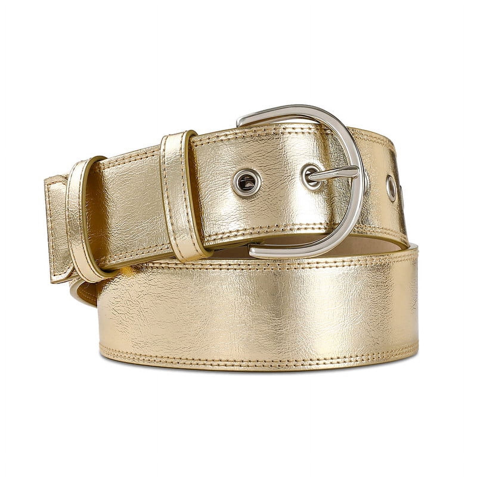 Faux Leather Belt with Gold Buckle, Casual Fashion Waist Belt for Jeans and 2 Pack Womens Leather Waist Belts for Jeans Pants with Gold  main image 4