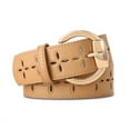 thumbnail image 1 of RISANTRY Women's Casual Beige Leather Belt with Gold Buckle, 1 of 6