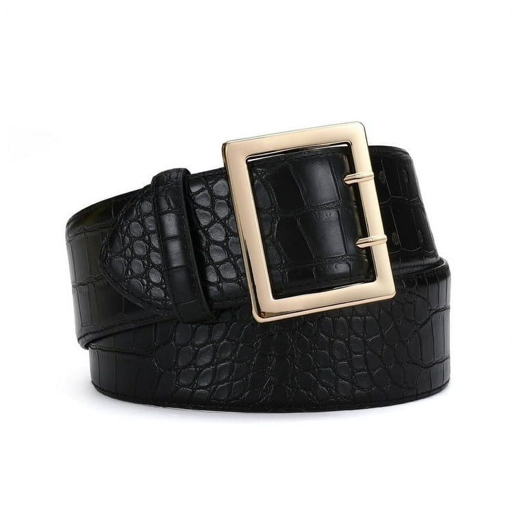 RISANTRY Wide Belts for Women Casual Black Synthetic Leather Belt