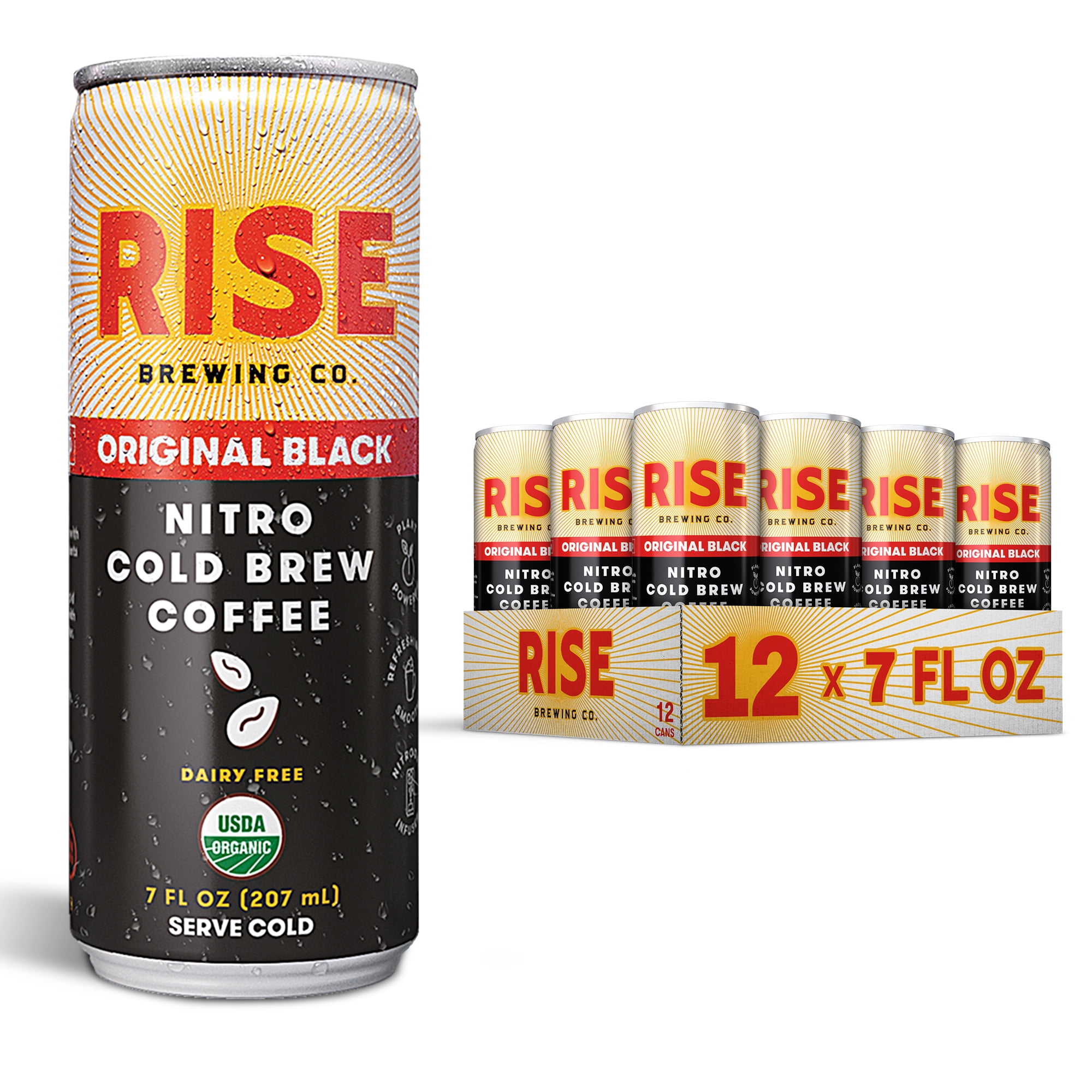 RISE Brewing Co. Original Black Nitro Cold Brew Coffee, Organic & Dairy-Free, 7 fl oz Cans (12 Pack)