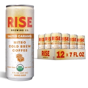 RISE Brewing Co. Salted Caramel Oat Milk Nitro Cold Brew Latte, Organic, 7 fl oz Cans (12 Pack)