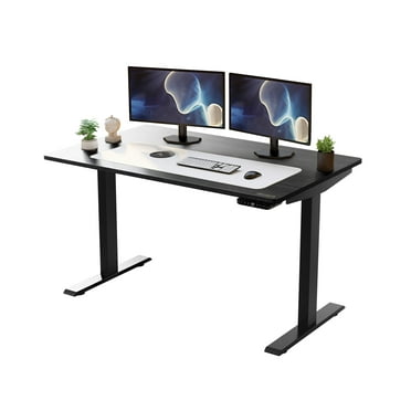 RISE UP dual motor electric standing desk 60x30" black desktop premium ergonomic adjustable height sit stand up home office computer desk table motorized powered modern furniture small standup table