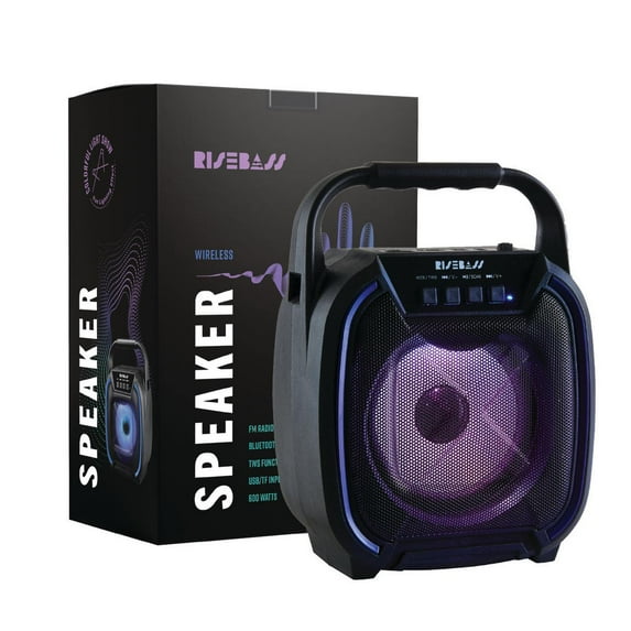 RISEBASS Portable Mini Bluetooth Speaker, 600 Watt, Party Lights, for Kids, Adults (Size 4", Color Black Model RB-1560)