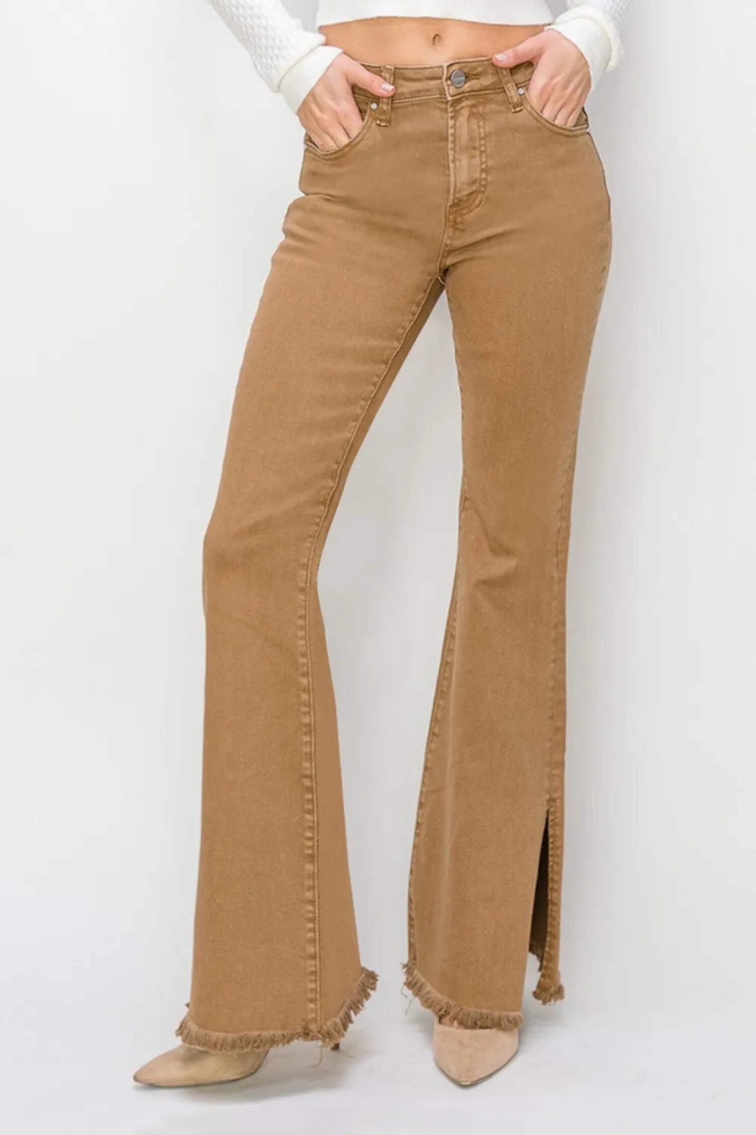 Women's High Waist Side Slit Hem Straight Jeans
