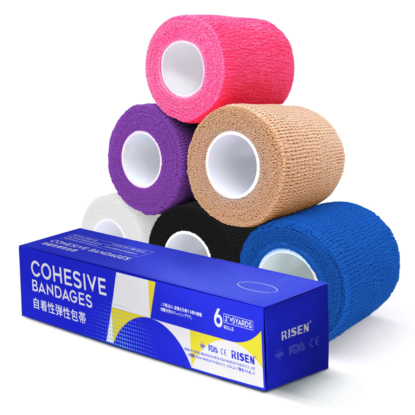  FRESINIDER 9 Rolls Self Adhesive Wrap Athletic Tape Gauze,  Breathable Elastic Cohesive Bandage for Sports Injury & Pet (7 Pcs 2x 5  Yards + 2 Pcs 1 X 5 Yards) (Yellow) : Health & Household
