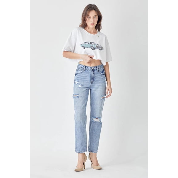 RISEN Distressed Slim Cropped Jeans