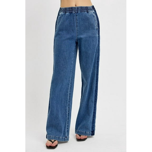 RISEN Full Size Elastic Waist Wide Leg Jeans Plus Size