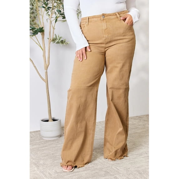 RISEN Full Size Fringe Hem Wide Leg Jeans