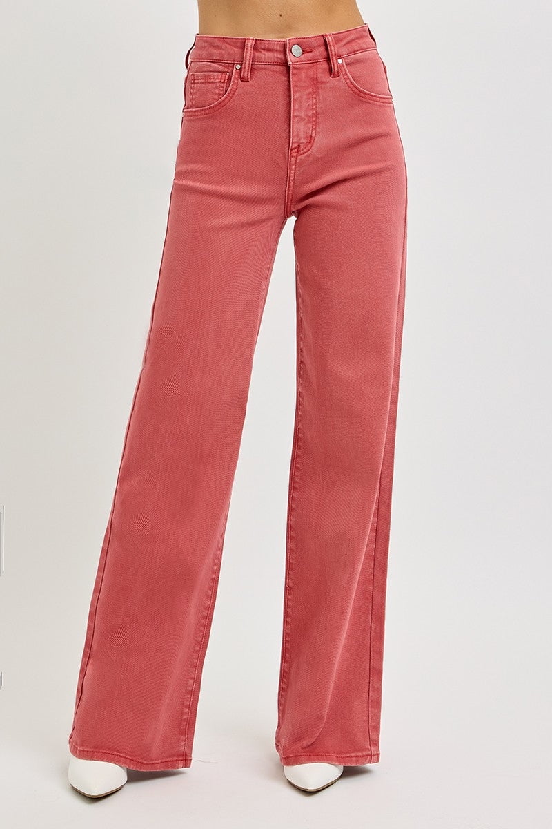 Risen High Rise Tummy Control Ankle Wide Leg Cuffed Jeans main image 0