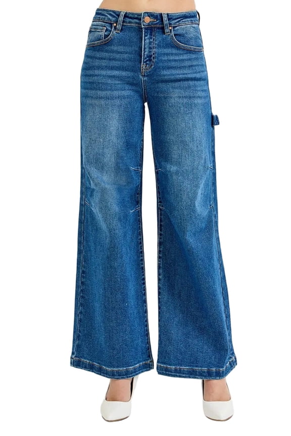 RISEN Full Size High Rise Wide Leg Patch Detailed Jeans Plus Size