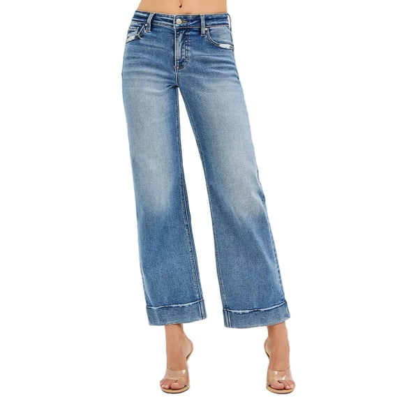 RISEN Full Size Mid Rise Crop Straight Jeans with Taylor Cuffed Plus Size