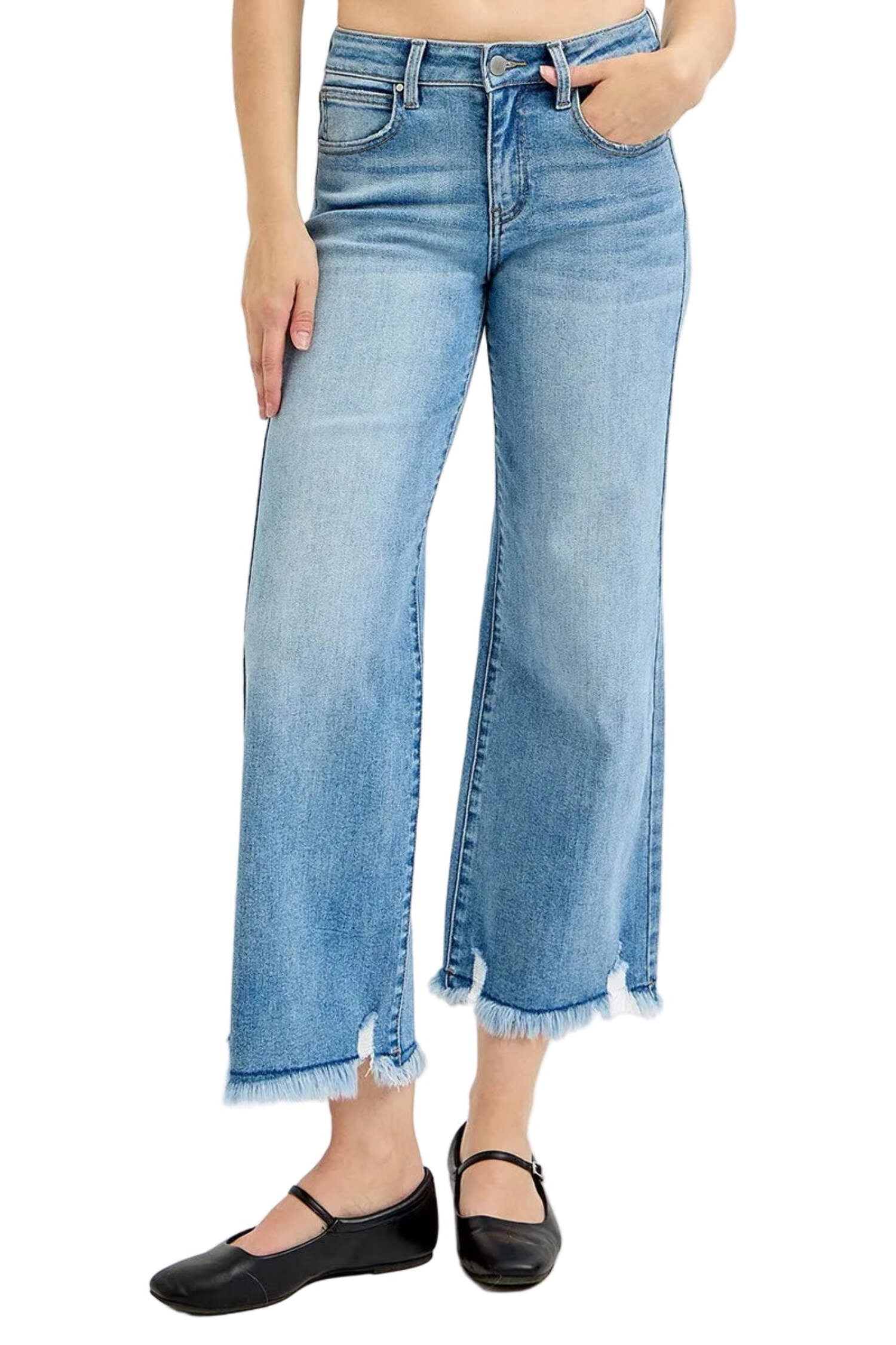 Mid Rise Crop Wide Jeans