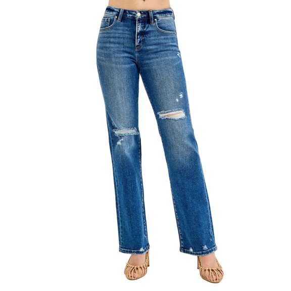 RISEN Full Size Tummy Control High Rise Straight Distressed Jeans Plus Size