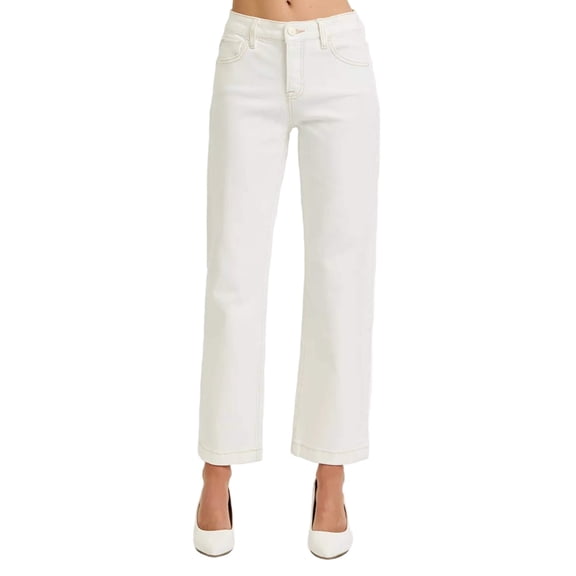 RISEN Full Size Tummy Control Mid Rise Ankle Straight Jeans