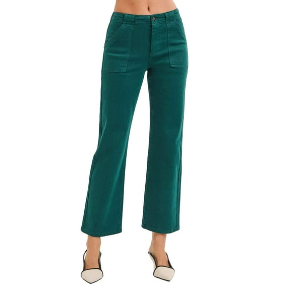 RISEN High Rise Ankle Flare Patch Pocket Jeans