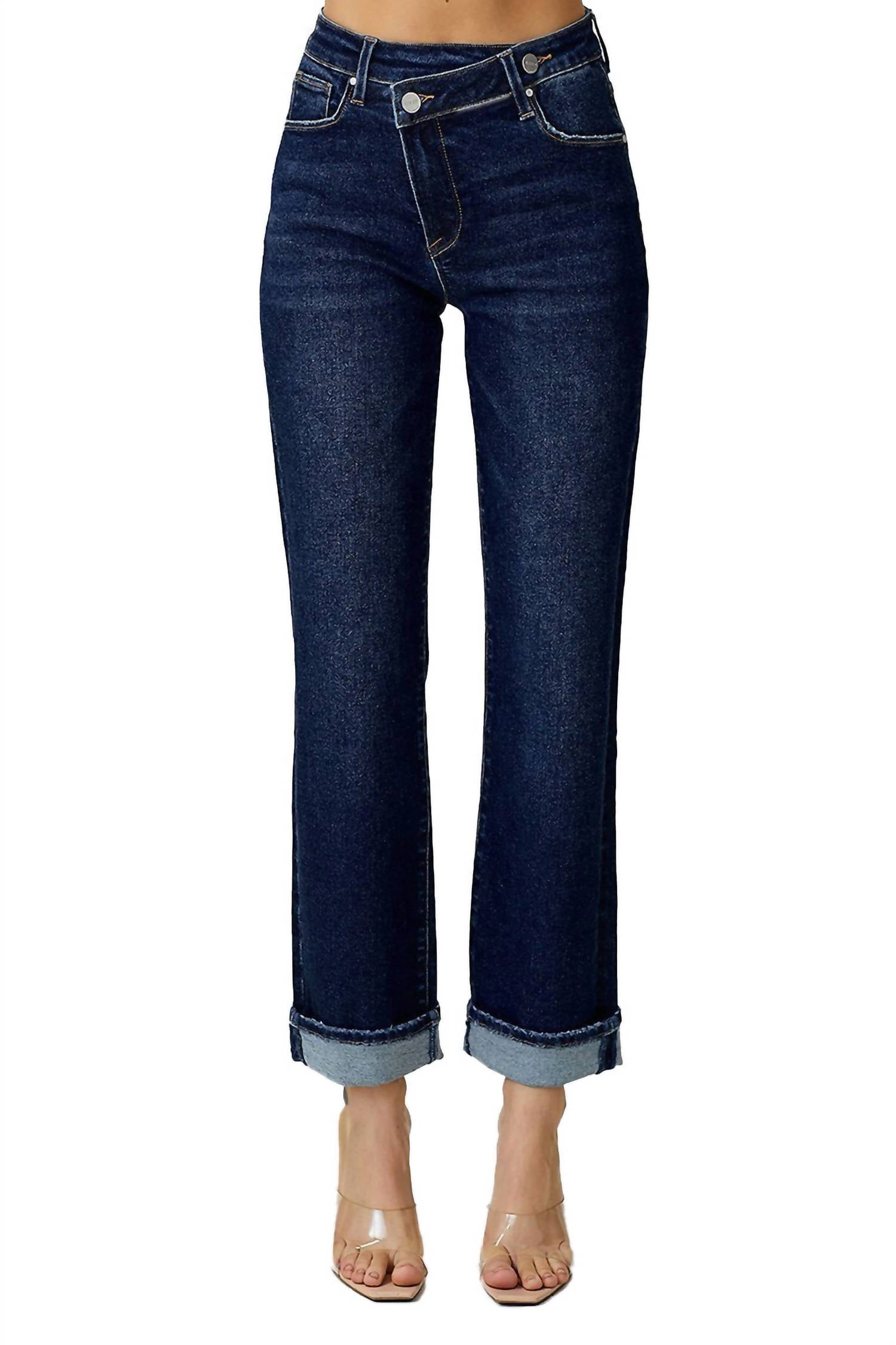 Risen High Rise Crossover Straight Leg Jeans - Walmart.com