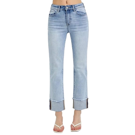 RISEN High Rise Straight Cuffed Relaxed Jeans