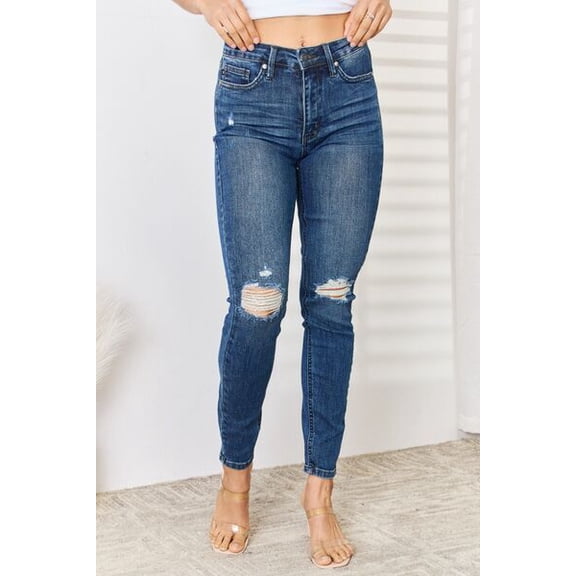 RISEN JUDY Remy High Waisted Distressed Blue Denim Skinny Jeans