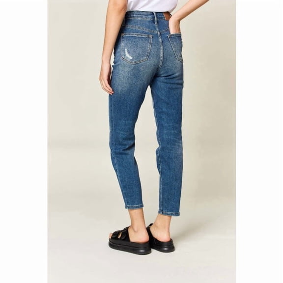 RISEN JUDY Tummy Control High Waisted Blue Denim Relaxed Skinny Jeans