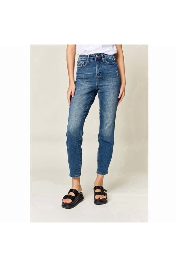 Tummy Control High Waisted Blue Denim Relaxed Skinny Jeans