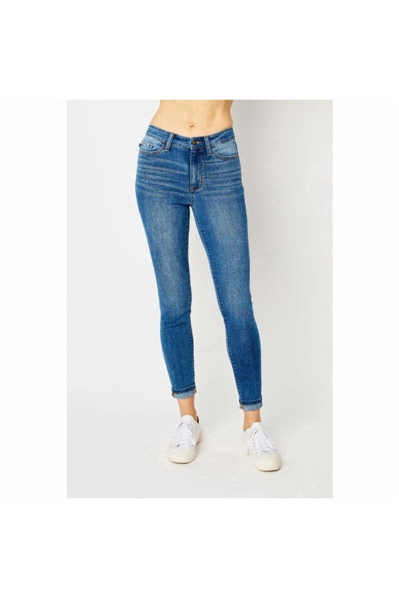 BLUE Cuffed Hem Blue Denim Skinny Jeans