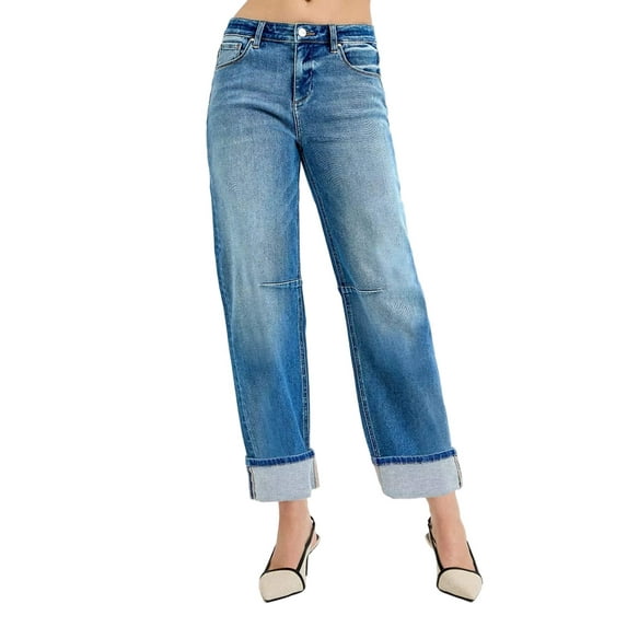 RISEN Slouchy Crop Barrel Cuffed Jeans
