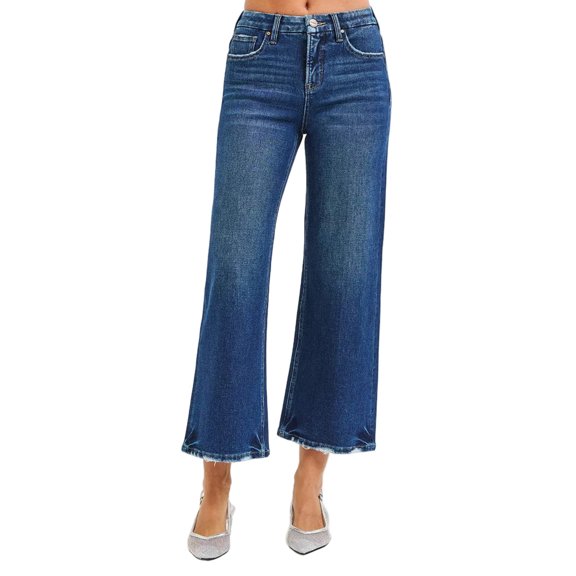 RISEN Tummy Control 4 Way Stretch High Rise Crop Wide Leg Jeans