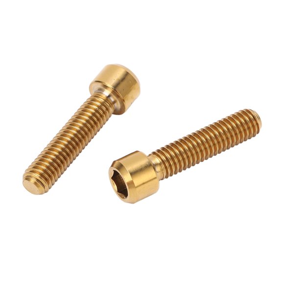 RISK 2pcs Bike Stem Screw M6 25mm (0.98 in) Extended Titanium Alloy Seatpost Screw for Mountain Road Bike, Gold