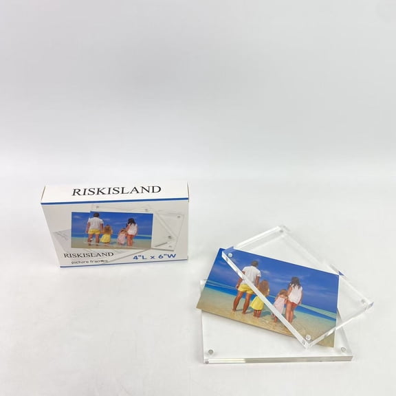 RISKISLAND Picture frames,Acrylic Picture Frames 4x6,  Magnetic 4 x 6 Picture Frame, Double Sided Clear 4x6 Photo Frame, Frameless FreeStanding 4x6 Frame Gift for Desktop Display