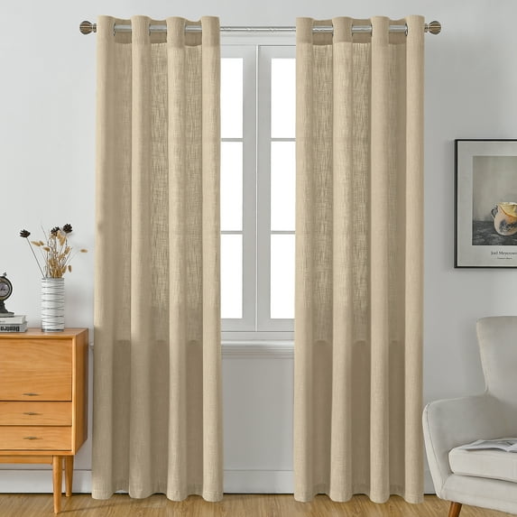 RISSIEN Burlap Linen Farmhouse Curtains 84 inch Length 2 Panels for Living Room Textured Thick Light Filtering Privacy Window Curtain Drapes with Grommet for Bedroom 7ft (52x84 Khaki)