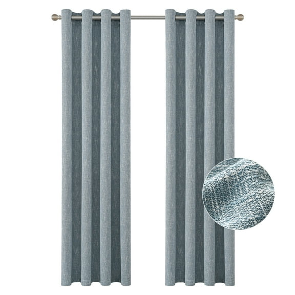RISSIEN Burlap Linen Farmhouse Curtains 84 inch Length 2 Panels for Living Room Textured Thick Light Filtering Privacy Window Curtain Drapes with Grommet for Bedroom 7ft (52x84 Dirty Blue)