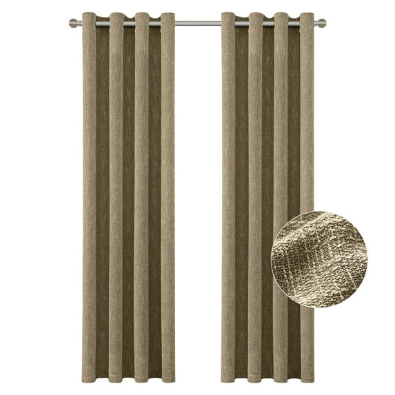 RISSIEN Burlap Linen Farmhouse Curtains 96 inch Length 2 Panels for Living Room Textured Thick Light Filtering Privacy Window Curtain Drapes with Grommet for Bedroom 8ft (52x96 Coffee)