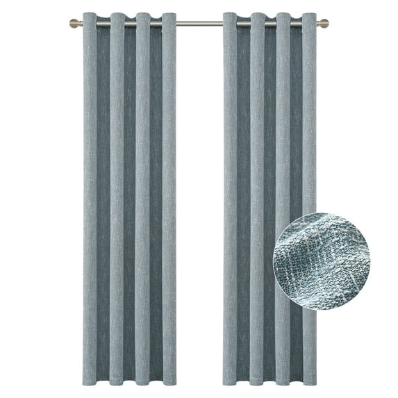 RISSIEN Burlap Linen Farmhouse Curtains 96 inch Length 2 Panels for Living Room Textured Thick Light Filtering Privacy Window Curtain Drapes with Grommet for Bedroom 8ft (52x96 Dirty Blue)