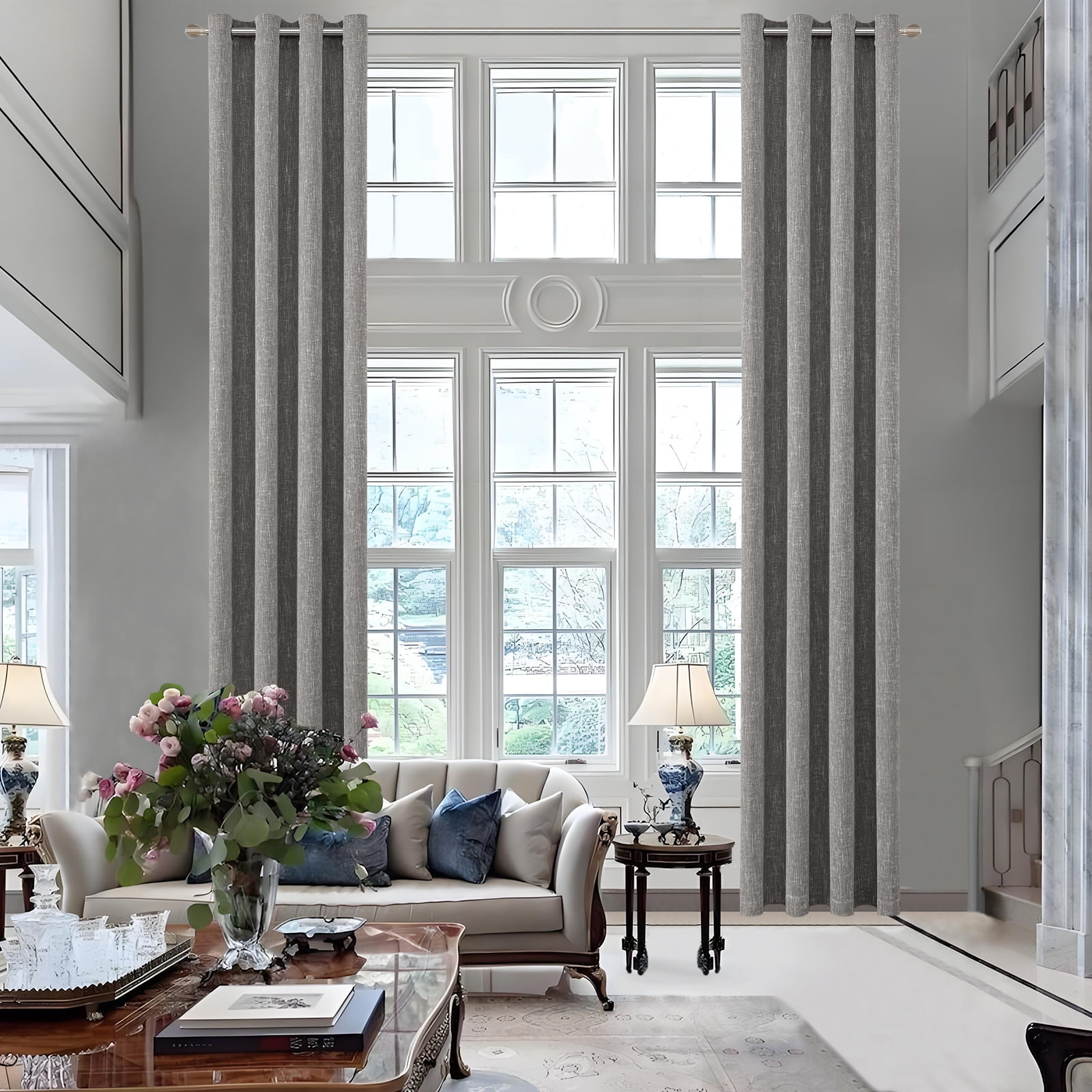 RISSIEN Extra Long Burlap Linen Farmhouse Curtains 120 inch Length 2