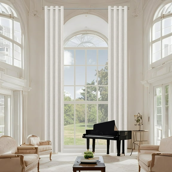 RISSIEN Extra Long Burlap Linen Farmhouse Curtains 216 inch Length 2 Panels for 2 Story High Living Room Textured Thick Light Filtering Privacy Window Drapes with Grommet 18ft (52x216 Beige)