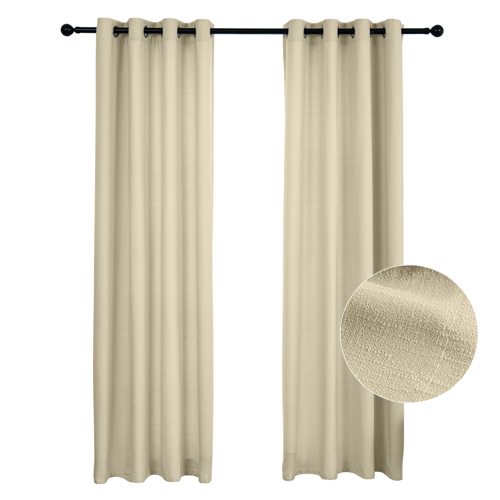 RISSIEN Linen Blended Rustic Curtains 84 inch Length 2 Panels for Living Room Pinch Pleat Textured Thick Light Filtering Privacy Window Drapes Grommet Top for Bedroom 7ft (52x84 Cream)