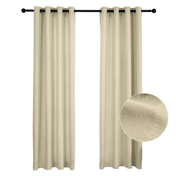 RISSIEN Linen Blended Rustic Curtains 96 inch Length 2 Panels for Living Room Pinch Pleat Textured Thick Light Filtering Privacy Window Drapes Grommet Top for Bedroom 8ft (52x96 Cream)
