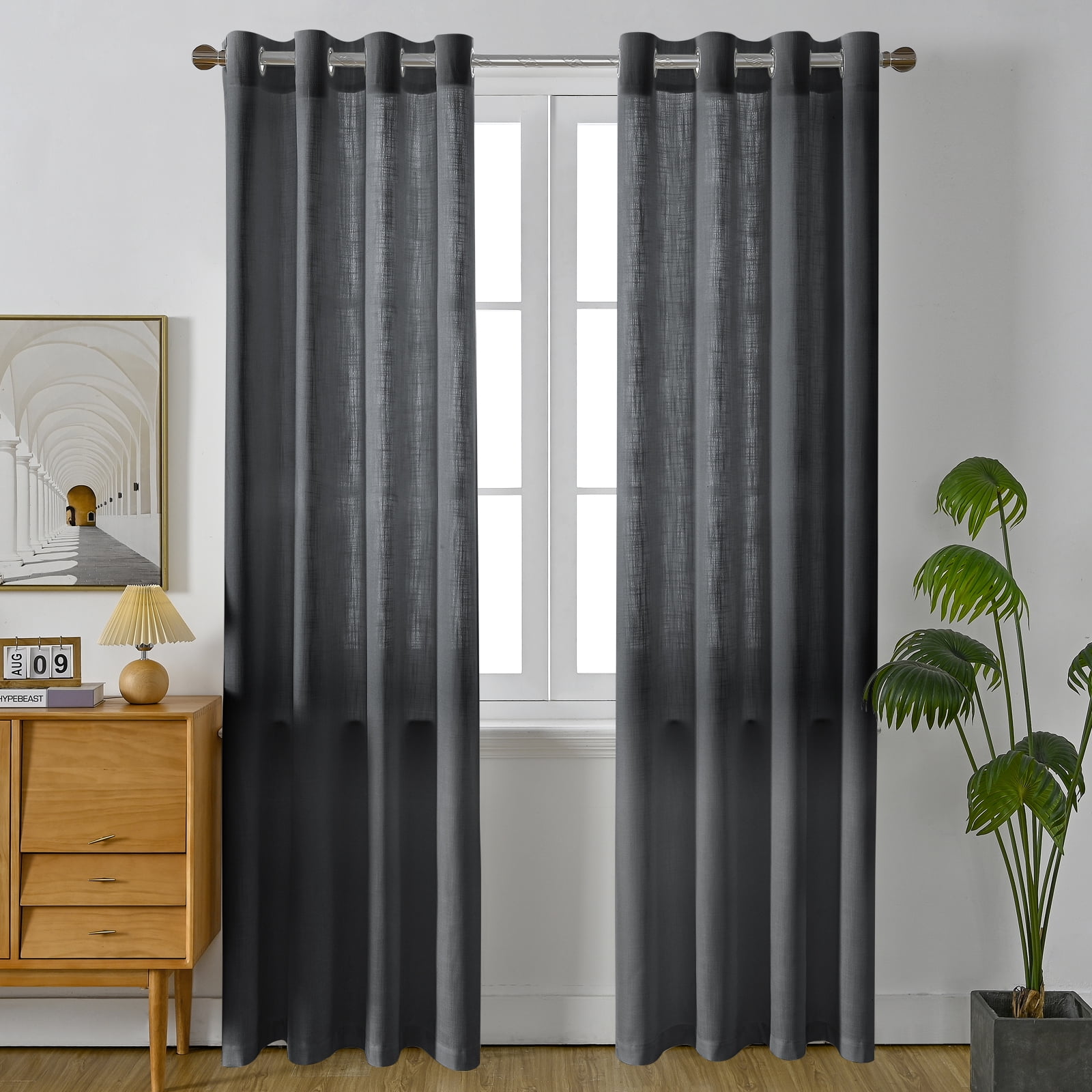 RISSIEN Linen Curtains 72 inch Length 2 Panels for Living Room 6ft Flax Linen Textured Thick Light Filtering Privacy Window Drapes Grommet Top for Bedroom Wrinkle Resistant Soft (52x72 Dark Gray)